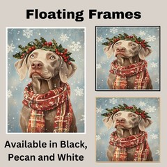 Christmas Weimaraner Dog Wall Art with Holly Wreath Snow Canvas for Home Decor