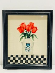 THEOREM Vintage Still Life Tulips in Vase Painting 9.5 x 12 Framed