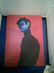 Rare Bright Red, Black, and Blue Painting Of A Man (READ DESCRIPTION) 16″x12″