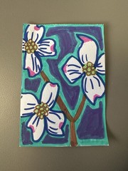 ACEO original art card North Carolina State Flower Dogwood (33/50)