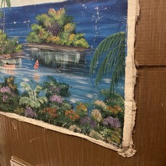Vintage G Brown Signed Caribbean Tropical Island Canvas Art Oil Painting Picture
