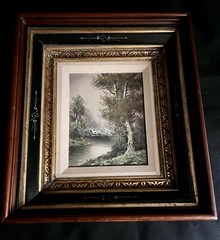 TEDESCHI ORIG WOODLAND LANDSCAPE 10″ X 8″ OIL PAINTING VICTORIAN EASTLAKE FRAME