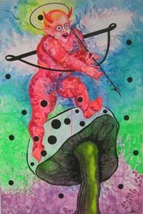 psychedelic pop painting original art manga cartoon humor angel devil mushroom
