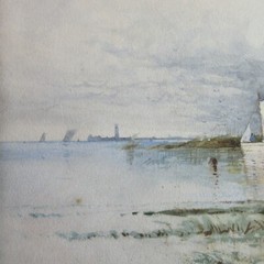 Antique EDWARD TAYLOR SNOW AMERICAN 1844-1913 „Sailboats in an Inlet“ Painting