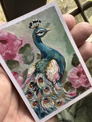 ACEO PRINT Original Peacock Impressionistic Abstract Impasto Fine Art OOAK
