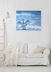 Swans At Twilight, Beautiful Swans, White Swans Art, Swan Wall Decor, Swan Art