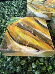 3 Vintage Hand Painted Abstract Canvas Art MCM Style Wall Decor Orange Brown