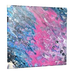 Abstract Fluid Pour Painting Neon Pink Blue Acrylic 12″ x 12 Home Decor Art
