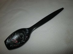 Rosemaled Wood Black 11″ Spoon Norwegian Painting Rosemaling