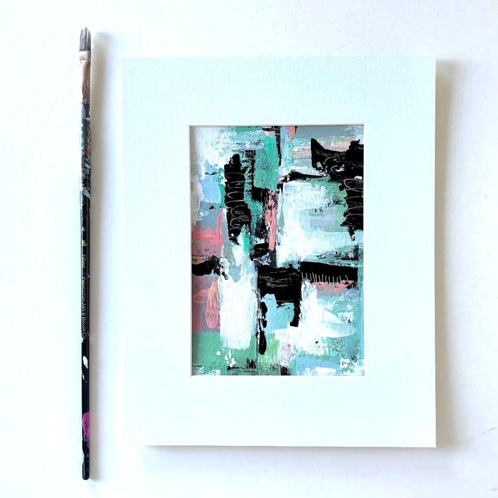 Original Abstract acrylic Painting 8 x 10 matted Contemporary wall Art OOAK