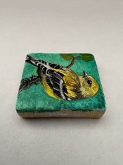 Goldfinch Finch Bird Art Miniature Oil Painting Original Scrabble Tile OOAK