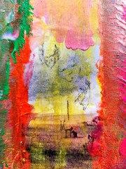 ACRYLIC abstract Painting With COLLAGE AND PENCIL ILLUSTRATION