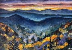 Smoky Mountains Painting Original Art Oil Canvas Sunset Landscape 14×20″ signed
