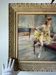 GABRIELE DAUBE ANTIQUE BALLERINA GIRL OIL PAINTING VINTAGE BALLET DANCER 1940s