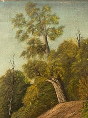 🔥 Antique Old American Southern Folk Art River Landscape Oil Painting, 1860s