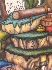 Original Oil Pastel Fantasy Landscape Donna Crotchett 1980 Signed Matted/Framed