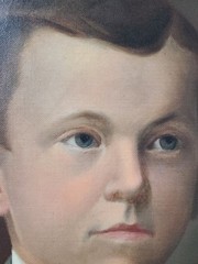 Antique 19th Century Oil Painting Portrait of a Young Boy in a Suit