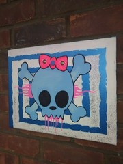 Cute Skull Painting – Glitter Designs & Spiked Bow – 11 x 14 inches