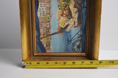 Vintage Art Painting Bicycle Pedal Flower Cart Town Square City Village Framed