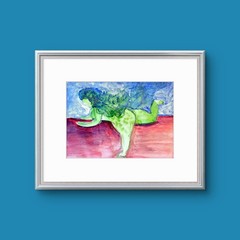 Plus Size Female Air Drying Abstract Pop Art Watercolor On Paper 9×12 Signed