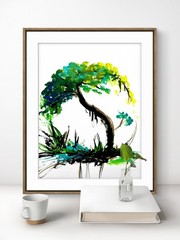 TITA PAINTZ Yin Yang Tree Abstract Landscape Hand Painted Wall Art
