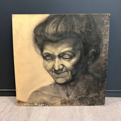 1985 Large Painting Portrait Pencil Graphite Fiberboard Drawing Marked