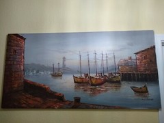 Original oil painting  Sailboats Seascape on canvas signed W. JONES framed 24×48