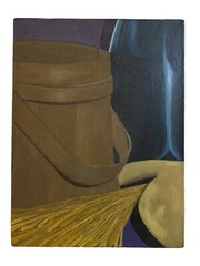 Vintage Modernist Minimalist Oil Painting Firkin Primitives Still Life Americana