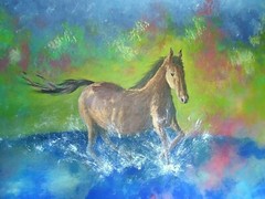 HORSE Canvas Painting „Cross the Stream“ 36″ x 53″ unstretched Steven G. Graff