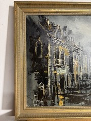 Vintage Mid-Century Modern Expressionist “Venice” Framed Oil Painting 41” x 29”