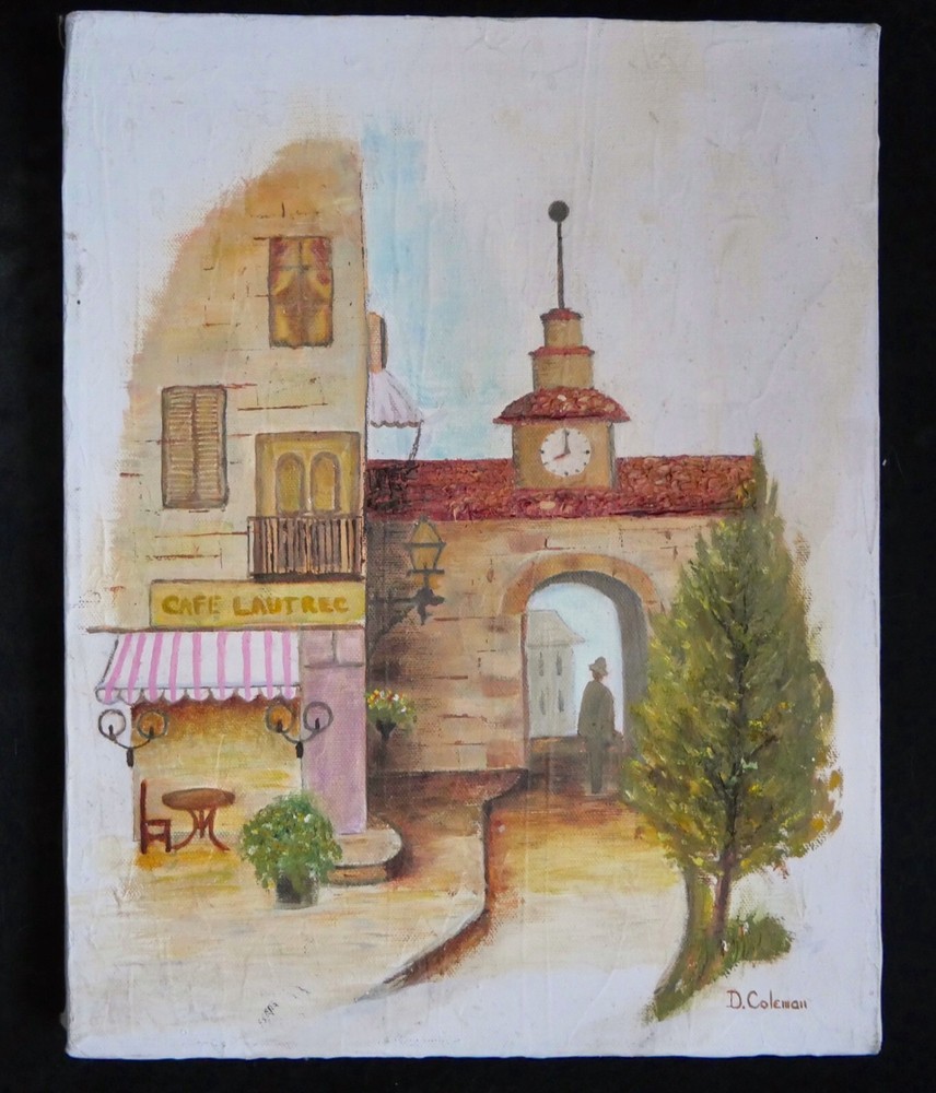 c.1971 D. Coleman Original Oil Painting Paris Morning Walk Cafe Lautrec
