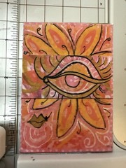 aceo original art print Pink Moody Eye Flower Design
