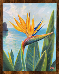 Bird of Paradise Original Acrylic Painting Tropical Flower Coastal Wall Art 8×10