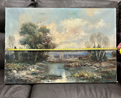 Vtg Signed Ramores Orig Oil Canvas Painting Holland Countryside Landscape 36″