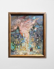 Oil painting Evening Ukrainian painter canvas Framed original Cityscape decor