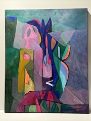 ABSTRACT PAINTING VINTAGE PHILIP NORTH CUBIST CUBISM ORIGINAL 30 Inches Rare AZ