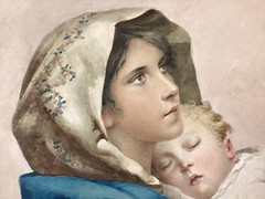 Large Vintage Watercolor After Roberto Ferruzzi „Madonna At Rest“ Great Cond.