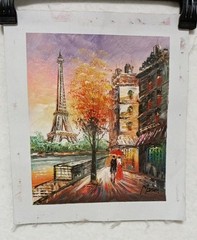 Oil Painting Signed Marius Paris In The Fall Scene Eiffel Tower 8 x 10 Inches