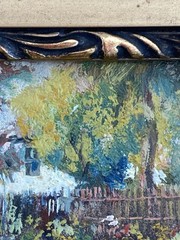 Joseph Harencz ATQ VTG Miniature Impressionism Chicken Genre Landscape Painting