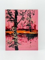 Morris Katz Painting Signed Original Oil Painting Tree Pink Lake Size 8″ x 10″
