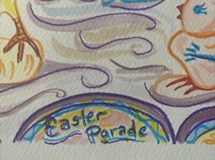 EASTER PARADE by Kristi C Jones Rabbit Chick Painting Art Vintage Eggs