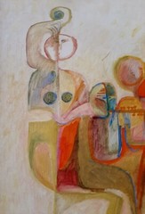 DEVIS GREBU ( Romania 1933-), Huge Oil on Canvas , Trio Music Ensemble, Signed