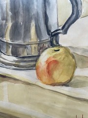 Tor Norling *1986 Still Life Pewter Jug Beer Stein Apples Wooden Chest 1947