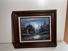 Vintage Original Oil Painting Rustic Landscape Scene – Signed Peters,