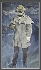 Old USSR Hand PAINTING /MARX in Coat/ portrait OIL Canvas 6ft=1.8m SIGNED 1956