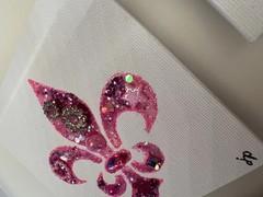 Bijoux 4” Mini Art Canvas Gems Dopamine Decor Fleur De Lis Welcome Signed Pink