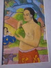 VINTAGE PAUL GAUGUIN PAINTING REPRO WOMAN WITH A MANGO VAHINE NO TE VI 1893 MCM