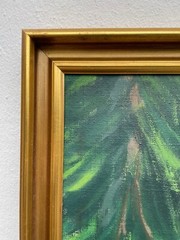 Oil painting green coniferous forest nature painting Denmark BK monogram 95x76cm