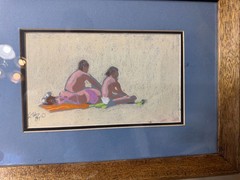 Gibbs 1984 „Two Figures On Beach“ Pastel Painting – Signed And Framed