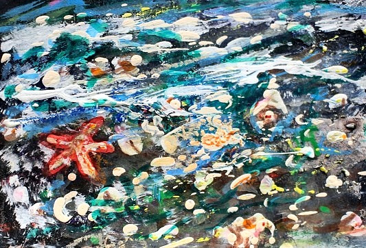 ORIGINAL ACEO Painting BEACH Seashell Ocean Sand Starfish Summer Shore ATC ART